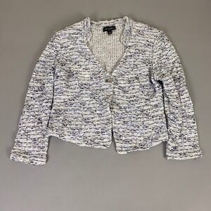 St. John Blazer Jacket Womens Size 16 Knit Blue White Textured Button Up *Flawed